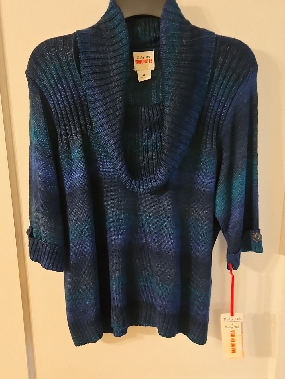 Ruby Rd. Blue & Teal Cowl Neck Sweater